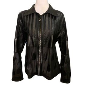 Unique Leather Studios Black XL Genuine Leather Mesh Rhinestone Zip Jacket